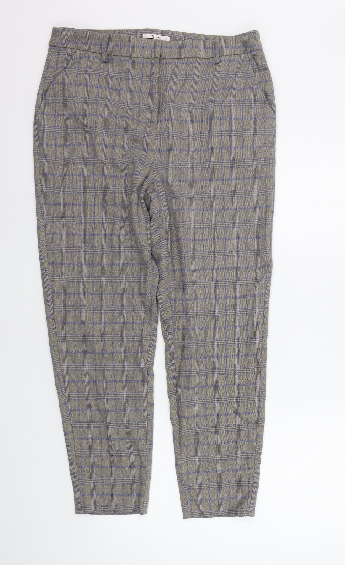 TU Womens Grey Check  Trousers  Size 14 L25 in