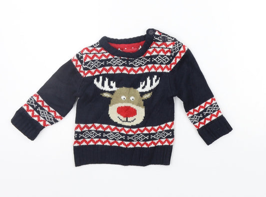 Earlydays Girls Blue Geometric  Pullover Jumper Size 3-6 Months  - Raindeer