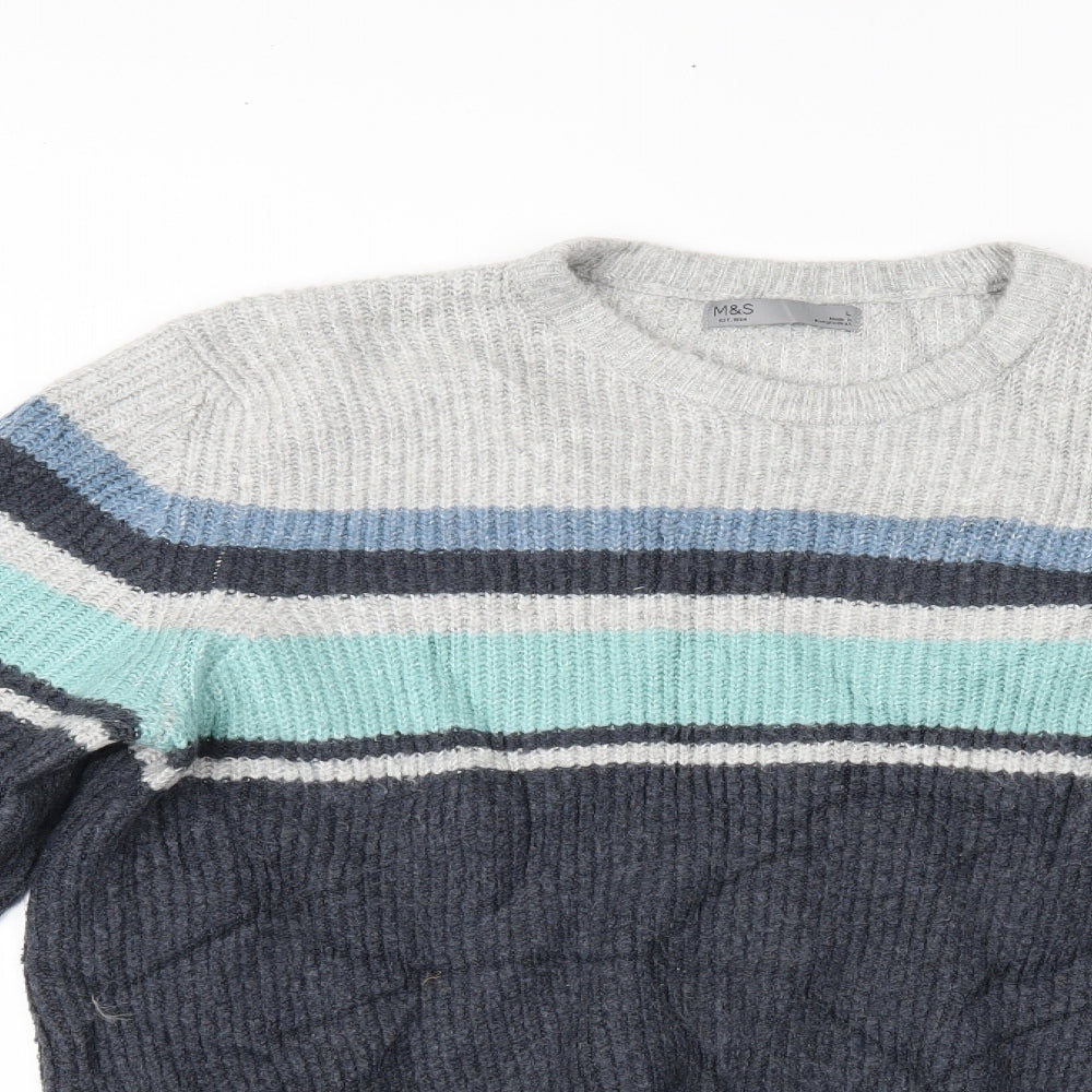 Marks and Spencer Mens Multicoloured Striped  Pullover Jumper Size L