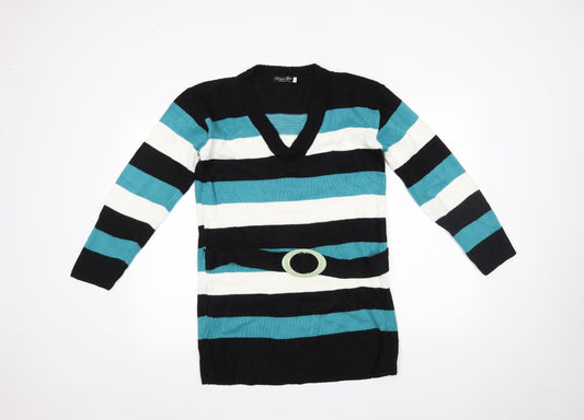 unique style Womens Multicoloured Striped  Pullover Jumper Size L