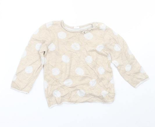 H&M Girls Beige Polka Dot  Pullover Jumper Size 9-12 Months