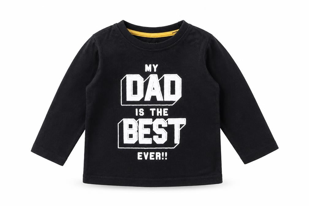 Front view of Rebel Baby Black Basic T-Shirt, size 12, Months - my dad is the best