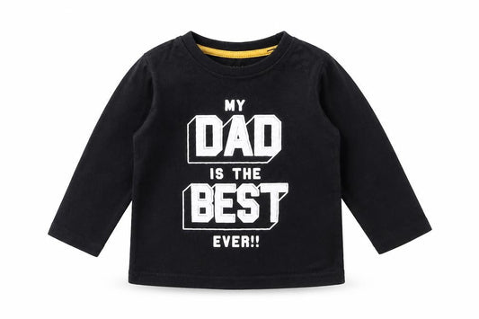 Front view of Rebel Baby Black Basic T-Shirt, size 12, Months - my dad is the best