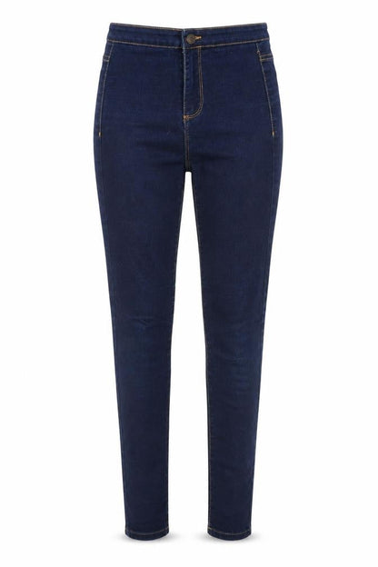 Front view of Denim & Co. women’s blue denim skinny jeans, size UK 8, 28-inch leg