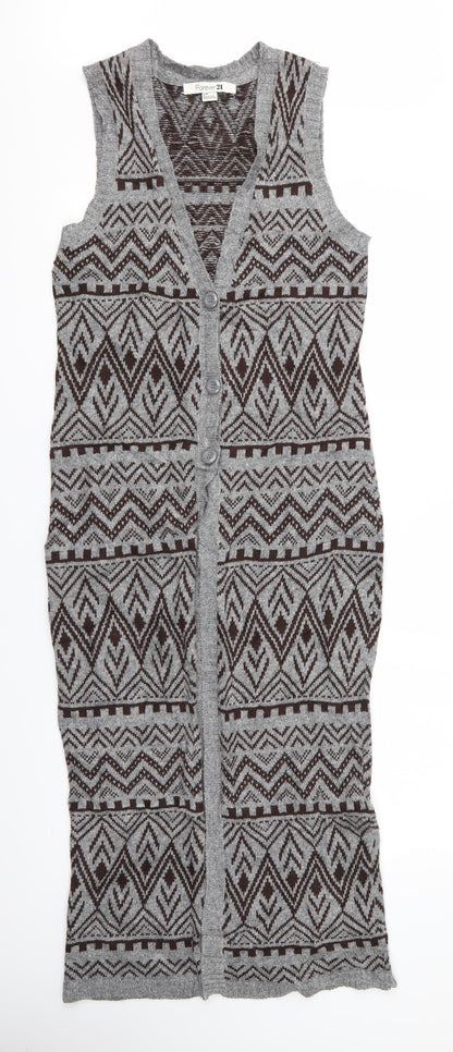 FOREVER 21 Womens Multicoloured Geometric  Cardigan Jumper Size S  - Longline Knit Waistcoat