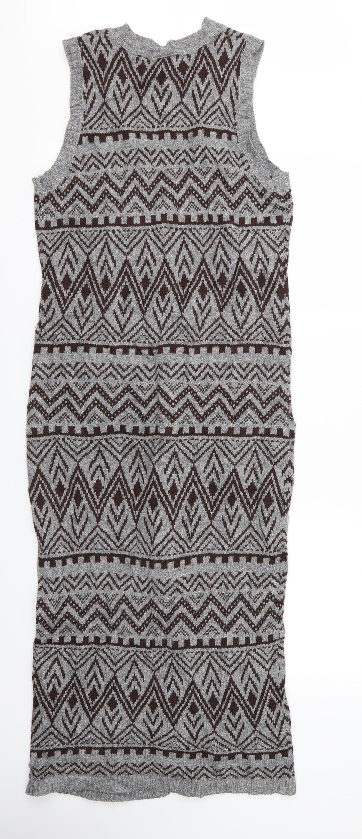 FOREVER 21 Womens Multicoloured Geometric  Cardigan Jumper Size S  - Longline Knit Waistcoat