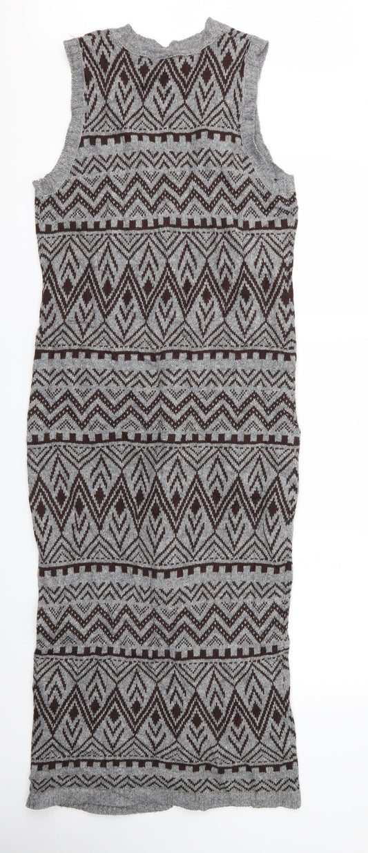 FOREVER 21 Womens Multicoloured Geometric  Cardigan Jumper Size S  - Longline Knit Waistcoat