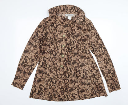 Simonton Says Womens Beige Animal Print  Basic Button-Up Size L