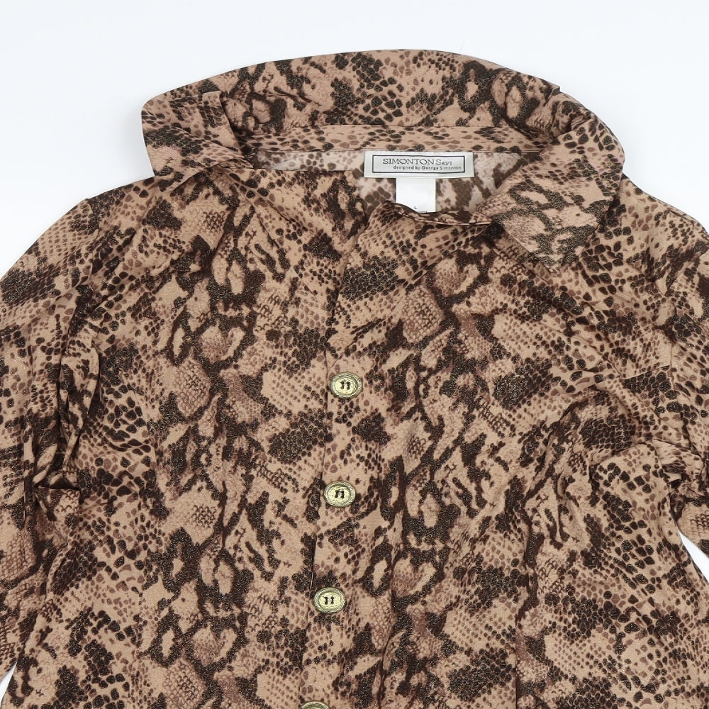 Simonton Says Womens Beige Animal Print  Basic Button-Up Size L