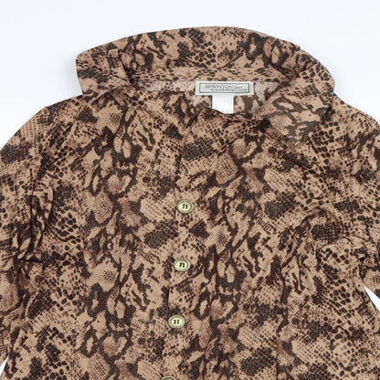 Simonton Says Womens Beige Animal Print  Basic Button-Up Size L