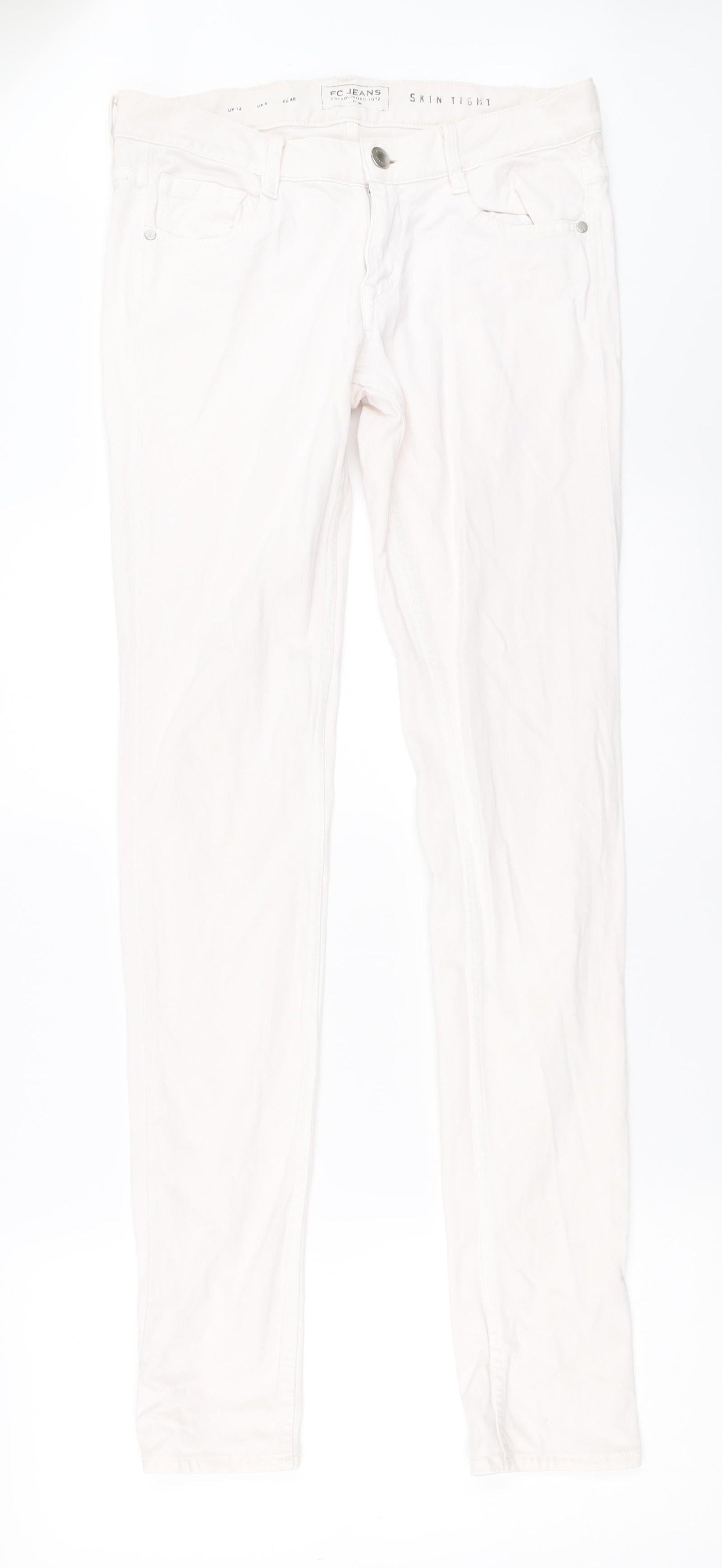 FC Jeans Womens White  Denim Skinny Jeans Size 12 L32 in