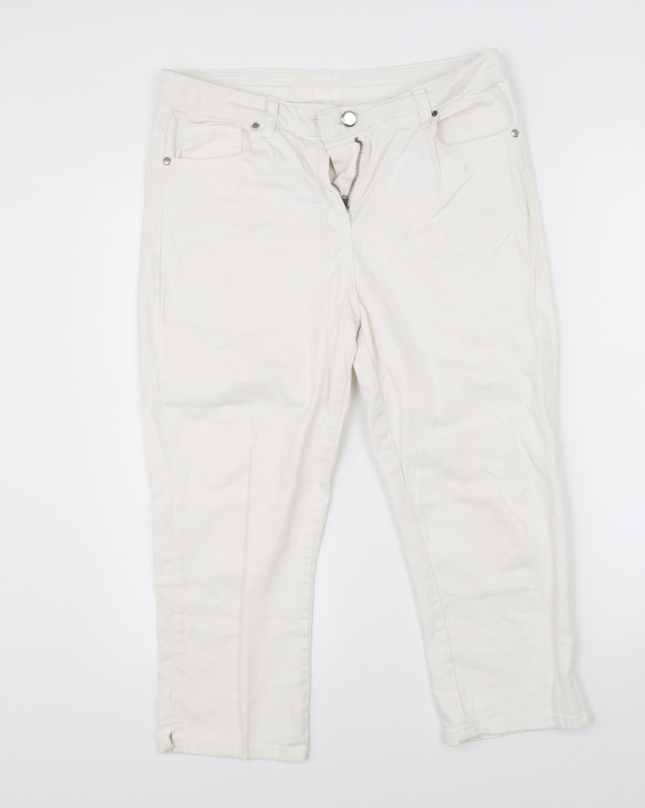 Womens UK Size 32 Preworn Regular Fit Cropped White Jeans