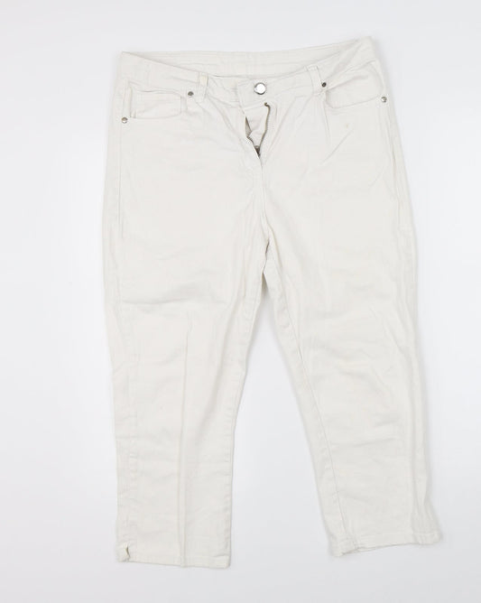 Womens UK Size 32 Preworn Regular Fit Cropped White Jeans