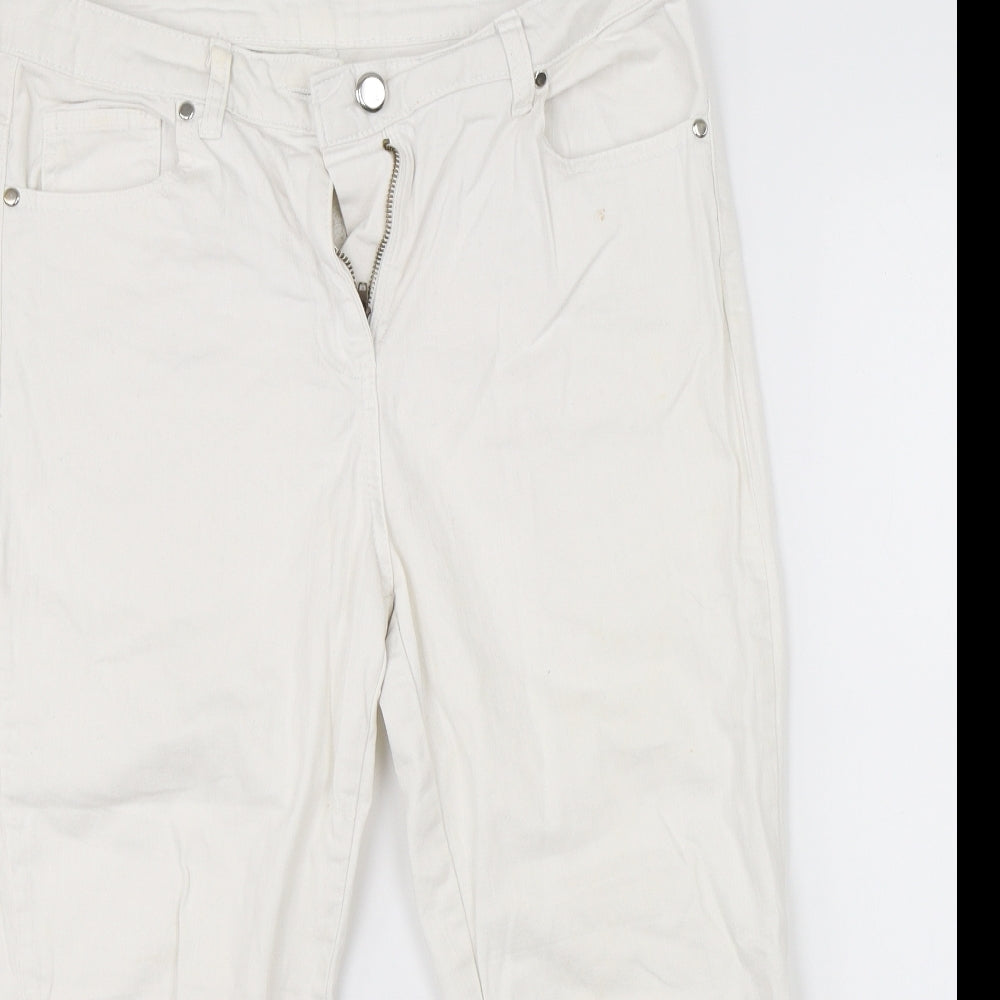 Womens UK Size 32 Preworn Regular Fit Cropped White Jeans