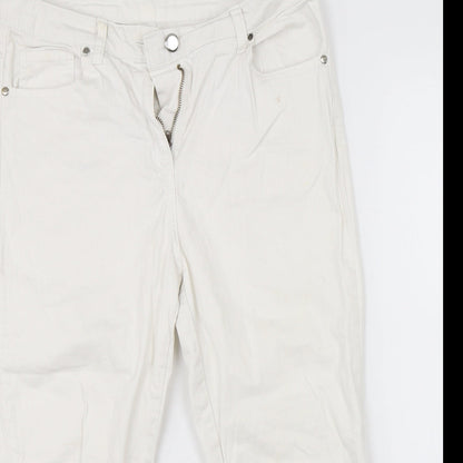 Womens UK Size 32 Preworn Regular Fit Cropped White Jeans