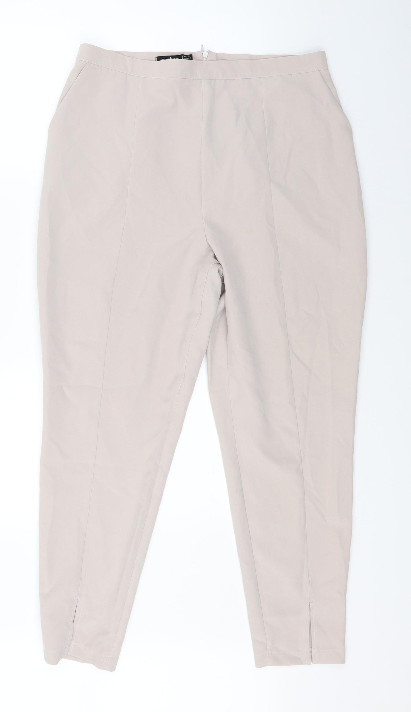 Womens UK Size 14 Boohoo Regular Fit Dress Pants Beige Trousers