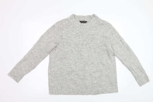 Dorothy Perkins Womens Grey   Pullover Jumper Size 18  - Beaded