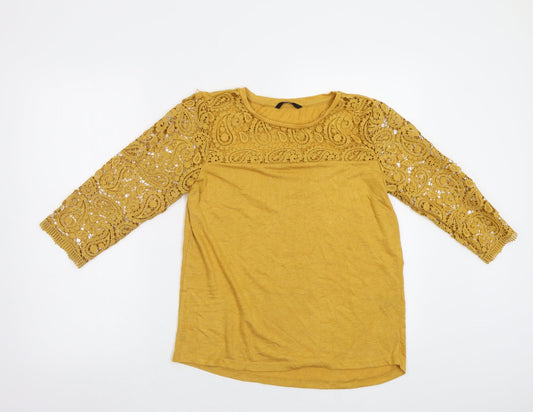 George Womens Yellow   Basic Blouse Size 10  - Lace Sleeves