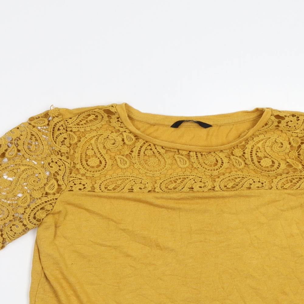 George Womens Yellow   Basic Blouse Size 10  - Lace Sleeves