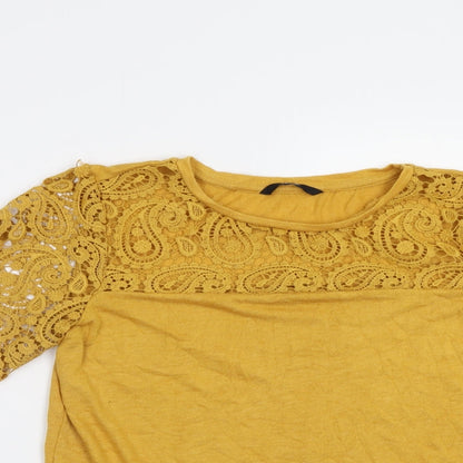 George Womens Yellow   Basic Blouse Size 10  - Lace Sleeves