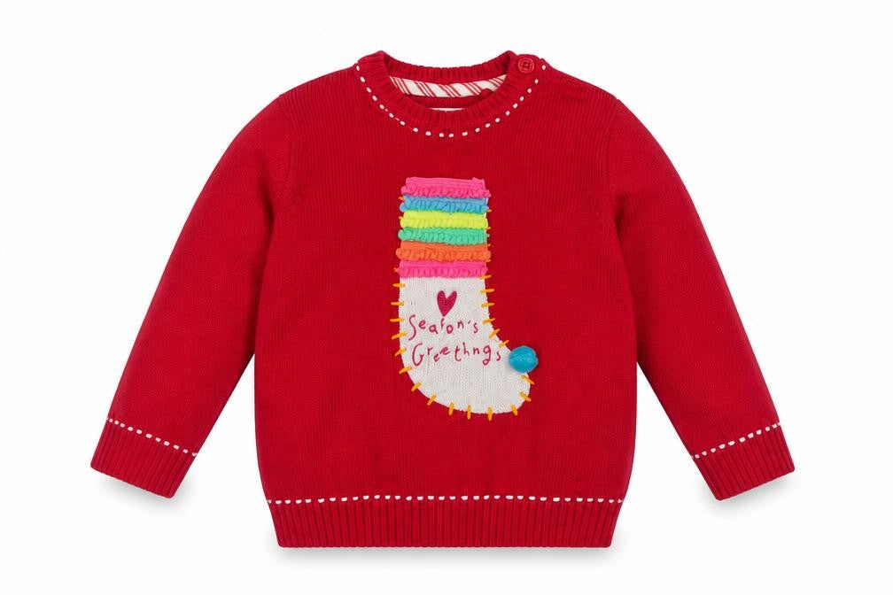 Front view of Mothercare Baby Red jumper, size 12-18, Months - Xmas jumper