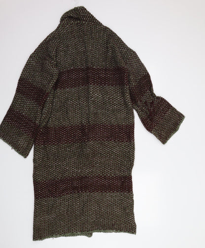 M And Knit Womens Purple Striped Knit Overcoat Coatigan