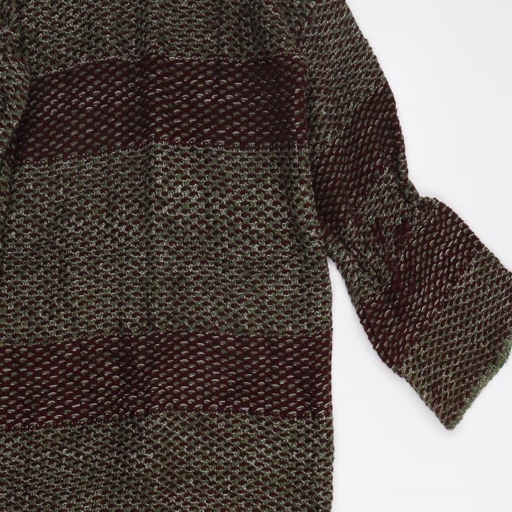 M And Knit Womens Purple Striped Knit Overcoat Coatigan