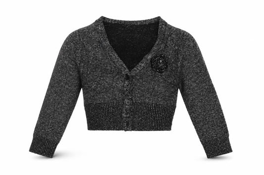 Front view of Adams Girl girls’ silver cardigan jumper, size 4, years