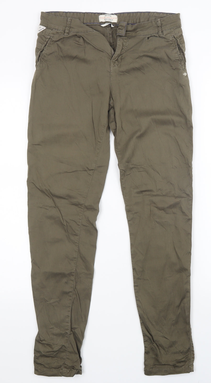 Womens UK Size 28 in Bershka Regular Fit Chino Green Trousers