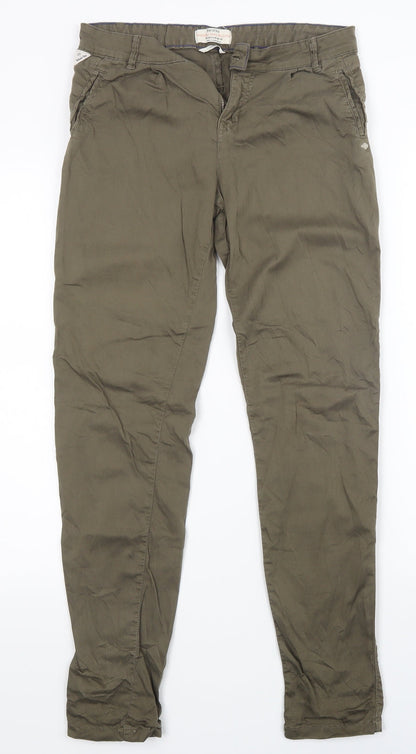 Womens UK Size 28 in Bershka Regular Fit Chino Green Trousers