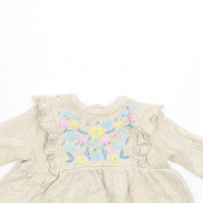 George Girls Beige Floral  Tunic Jumper Size 0-3 Months  - First Size