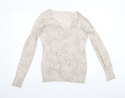 Gap Womens Beige Floral Knit Pullover Jumper Size M