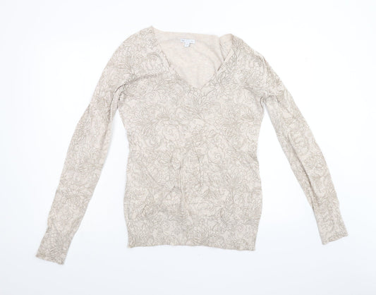 Gap Womens Beige Floral Knit Pullover Jumper Size M