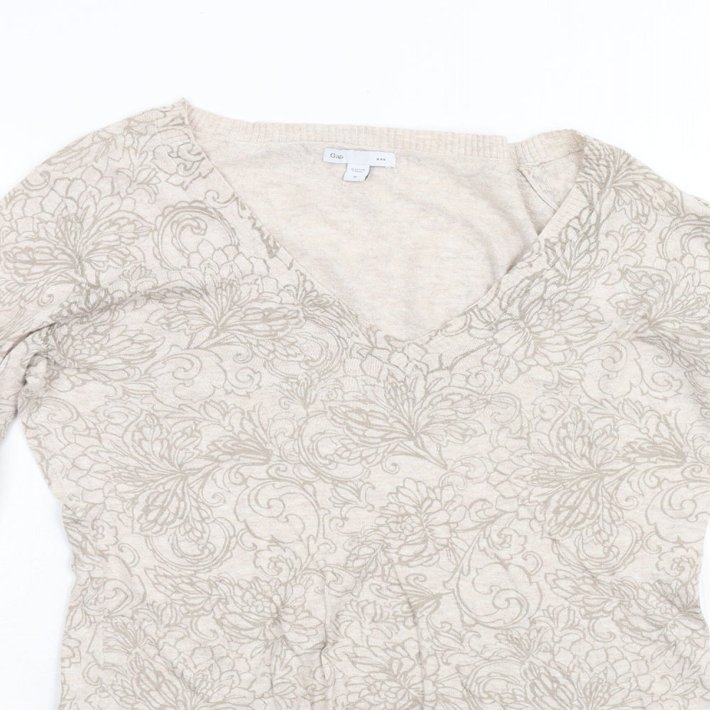 Gap Womens Beige Floral Knit Pullover Jumper Size M