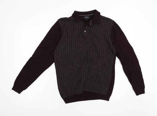 NEXT Mens Red Geometric Knit Henley Jumper Size M