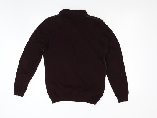 NEXT Mens Red Geometric Knit Henley Jumper Size M