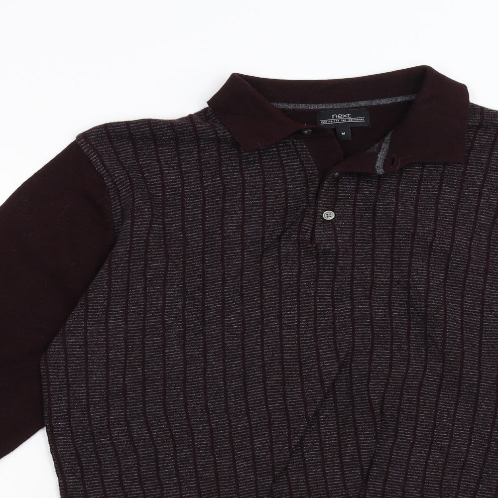 NEXT Mens Red Geometric Knit Henley Jumper Size M