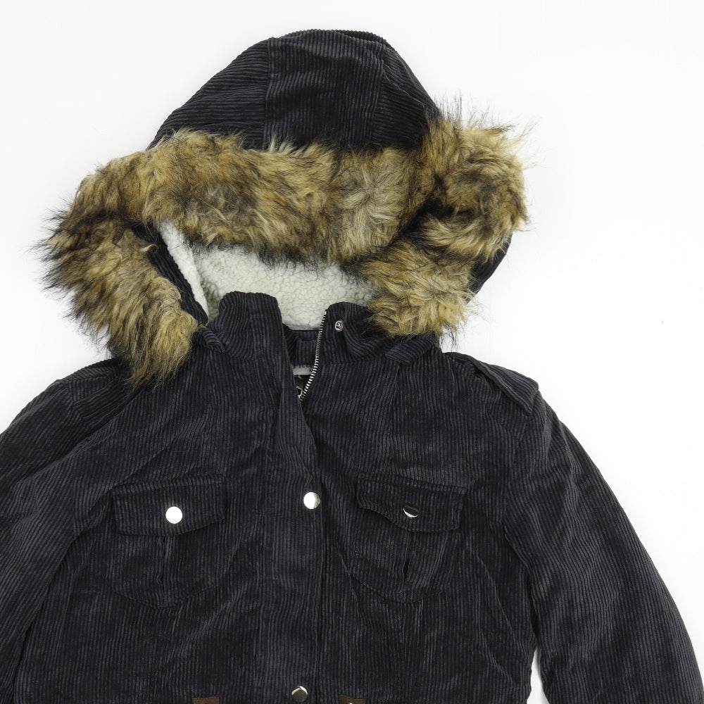 Fittiway Womens Black  Corduroy Overcoat Coat Size M