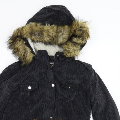 Fittiway Womens Black  Corduroy Overcoat Coat Size M