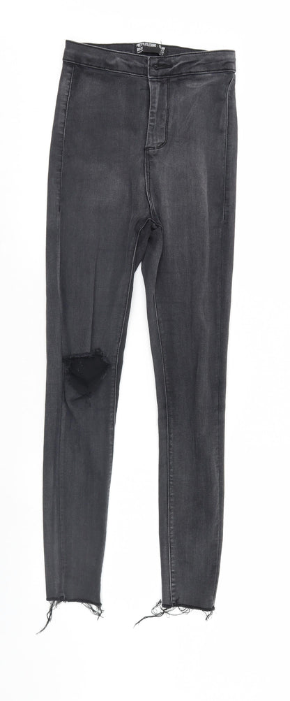 PRETTYLITTLETHING Womens Black  Denim Tapered Jeans Size 6 L28 in