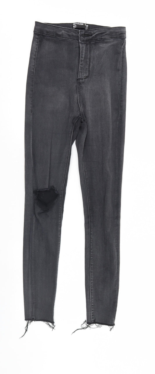 PRETTYLITTLETHING Womens Black  Denim Tapered Jeans Size 6 L28 in