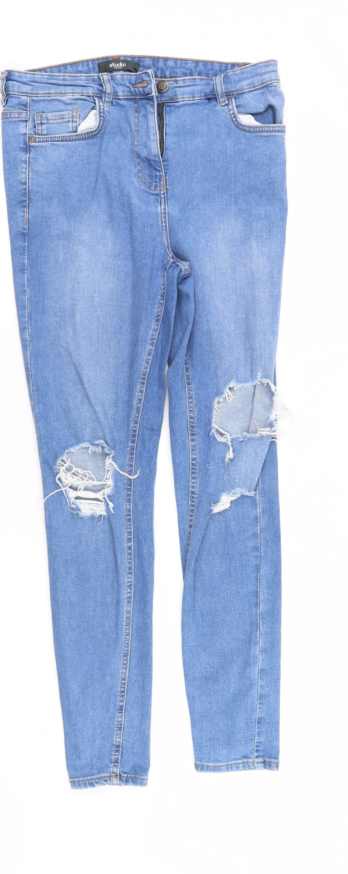 Womens UK Size 10 Studio Regular Fit Straight Blue Jeans