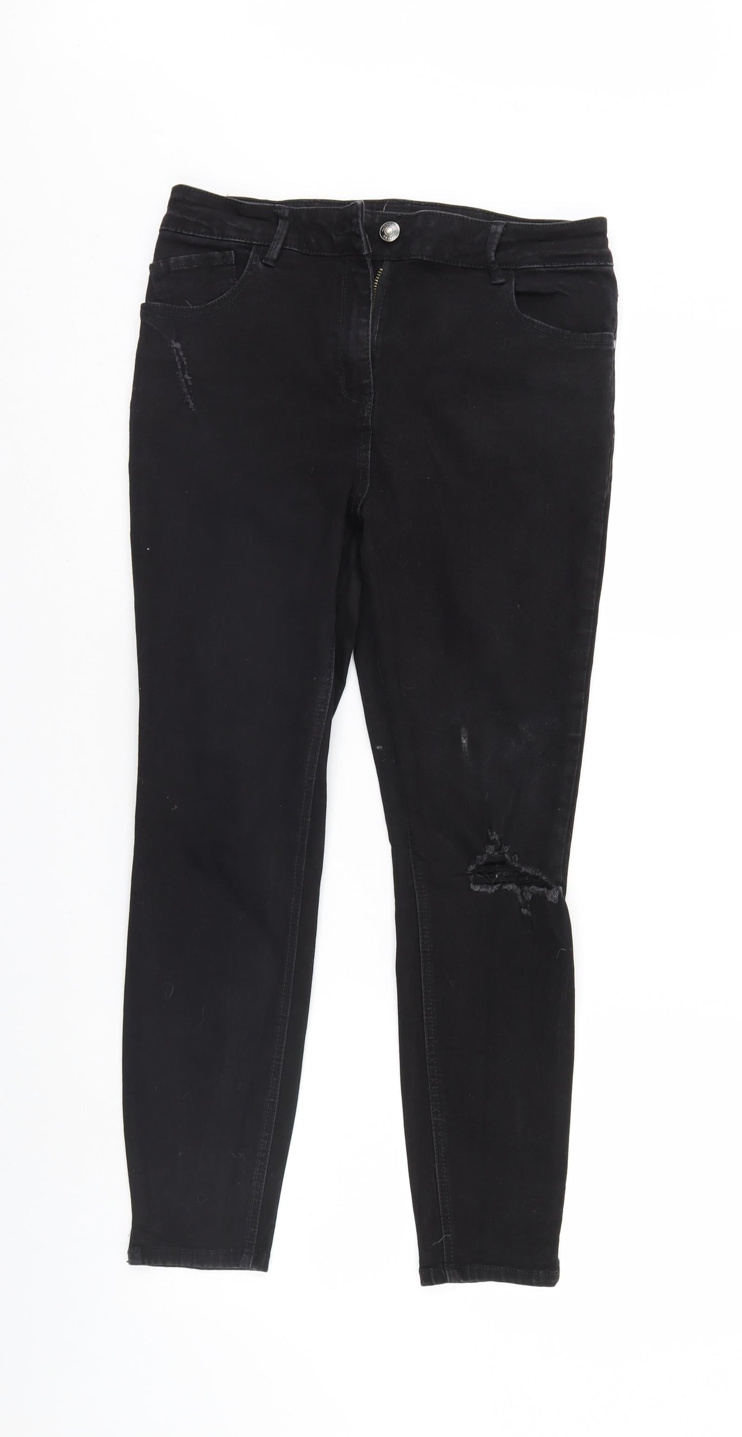Womens UK Size 12 Preworn Regular Fit Straight Black Jeans