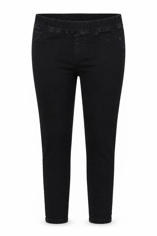 Front view of Denim & Co. women’s black denim jegging jeans, size UK 8, 29-inch leg