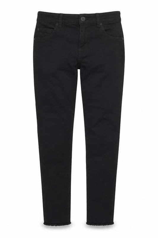 Front view of Denim Co girls’ black denim skinny jeans, size 11-12, years - distressed look