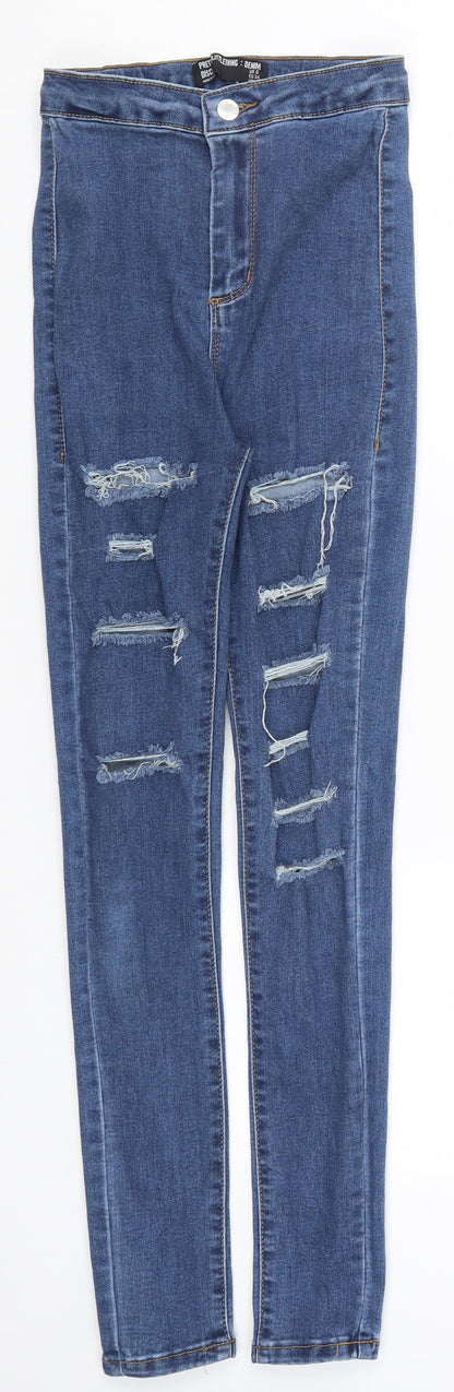 PRETTYLITTLETHING Womens Blue  Denim Skinny Jeans Size 6 L27 in