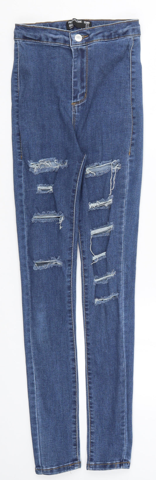 PRETTYLITTLETHING Womens Blue  Denim Skinny Jeans Size 6 L27 in