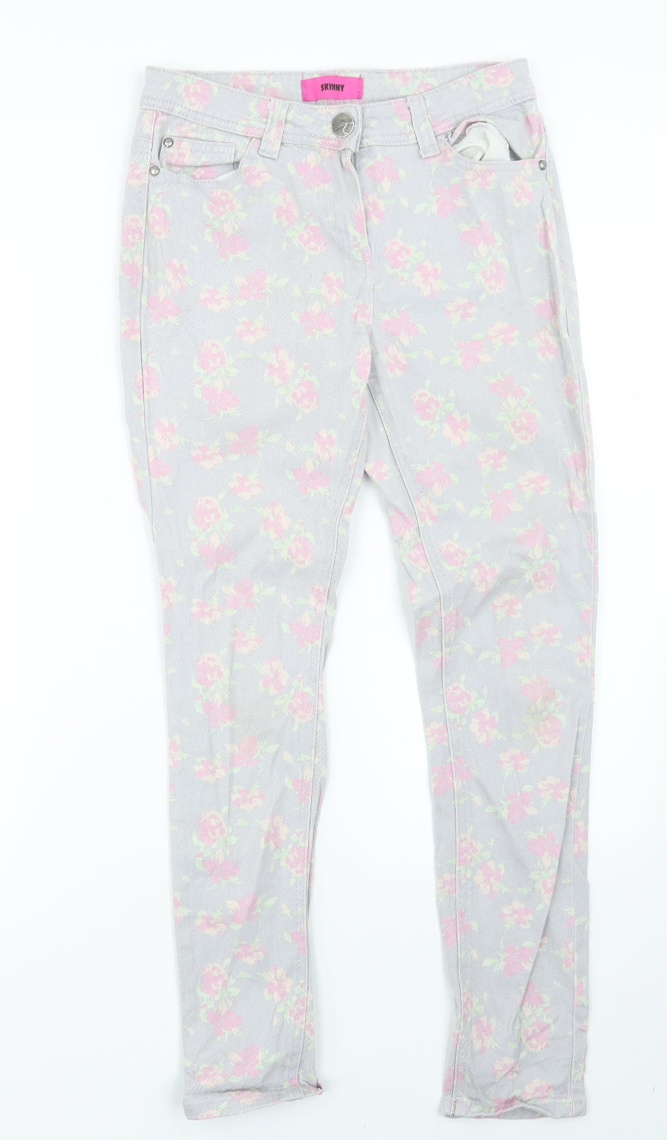 George Womens Grey Floral Denim Straight Jeans Size 10 L26.5 in