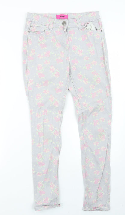 George Womens Grey Floral Denim Straight Jeans Size 10 L26.5 in