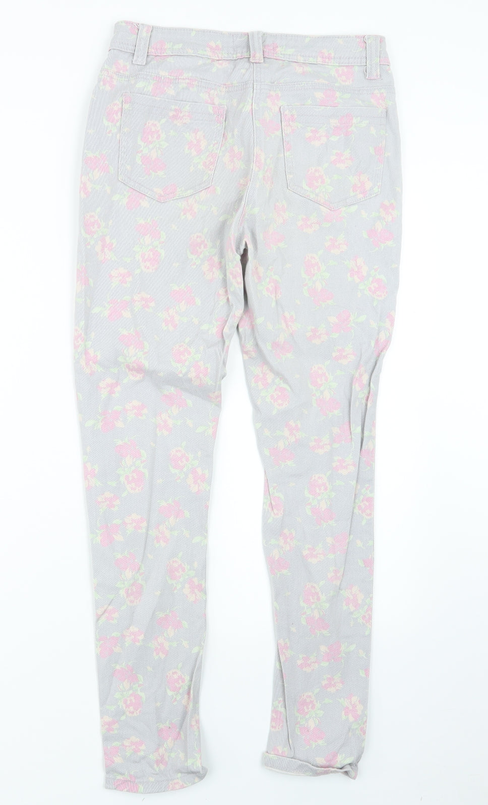 George Womens Grey Floral Denim Straight Jeans Size 10 L26.5 in